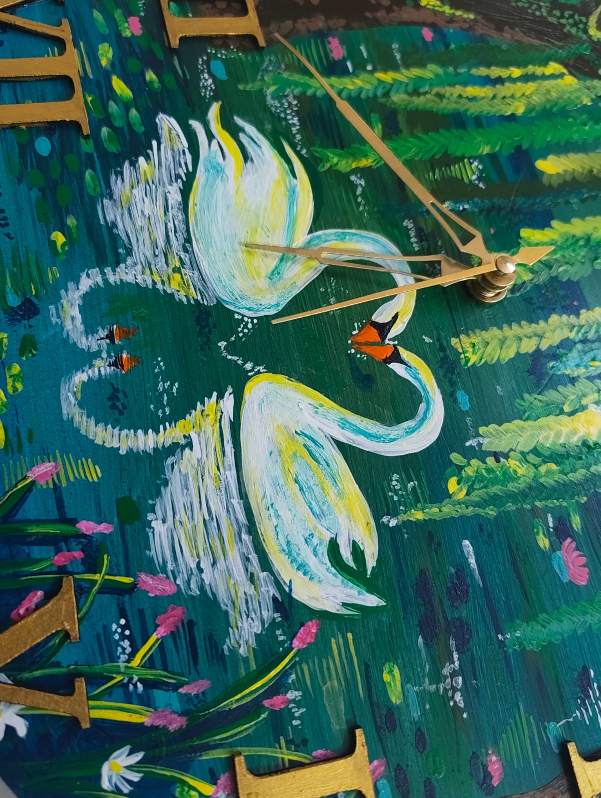 Hand-painted wall clock close-up